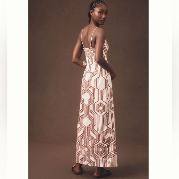 Anthropologie Strapless Linen Plunge-Neck Midi Dress - Picture 4 of 11